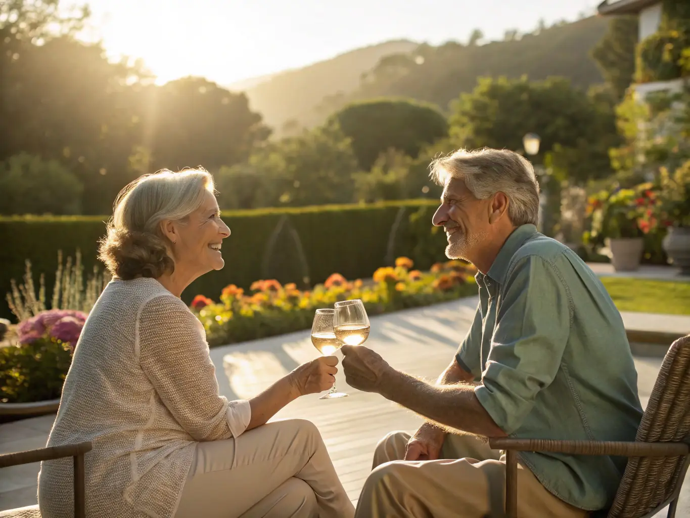 An image of a happy, retired couple enjoying a scenic view, symbolizing a financially secure retirement.