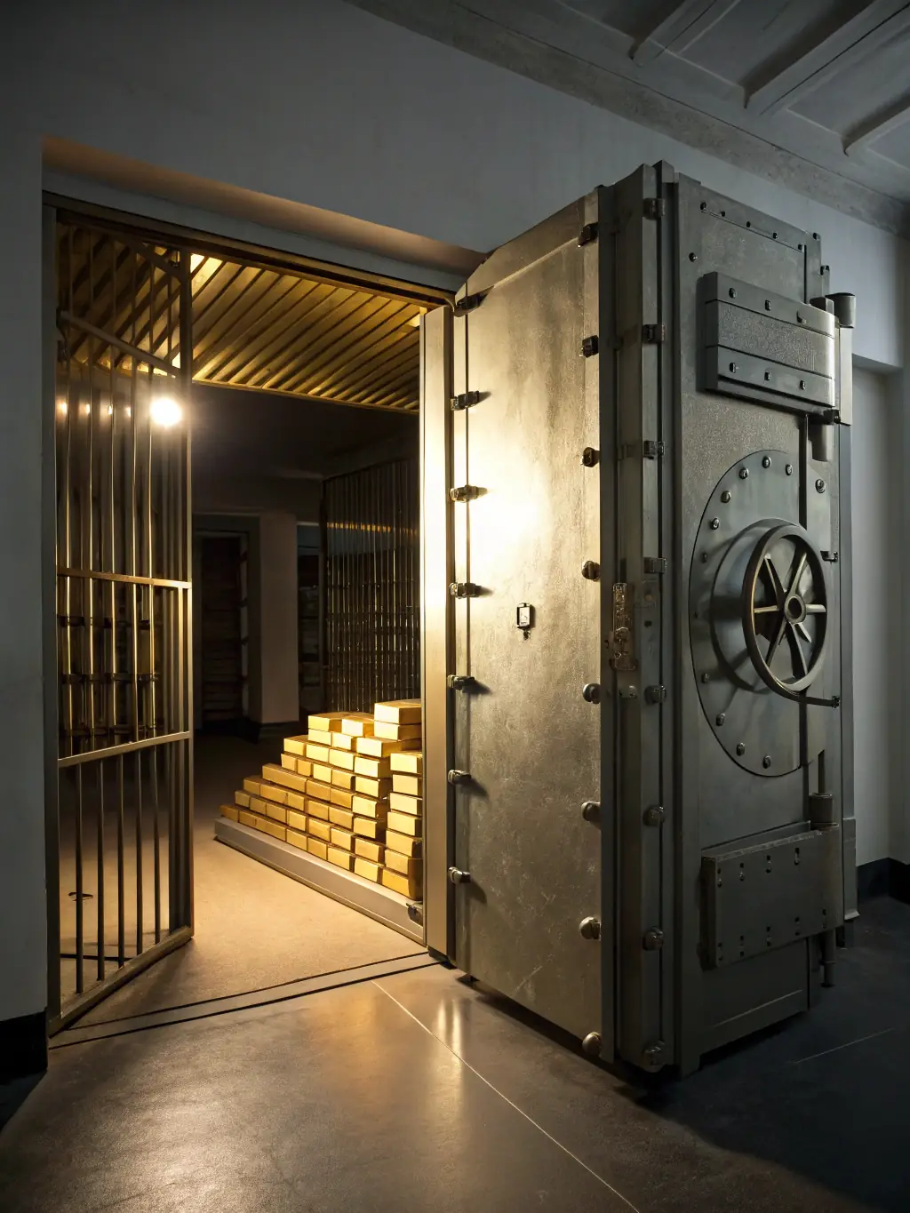 A secure vault with gold bars and other precious metals, representing a wealth preservation strategy focused on safety and stability.