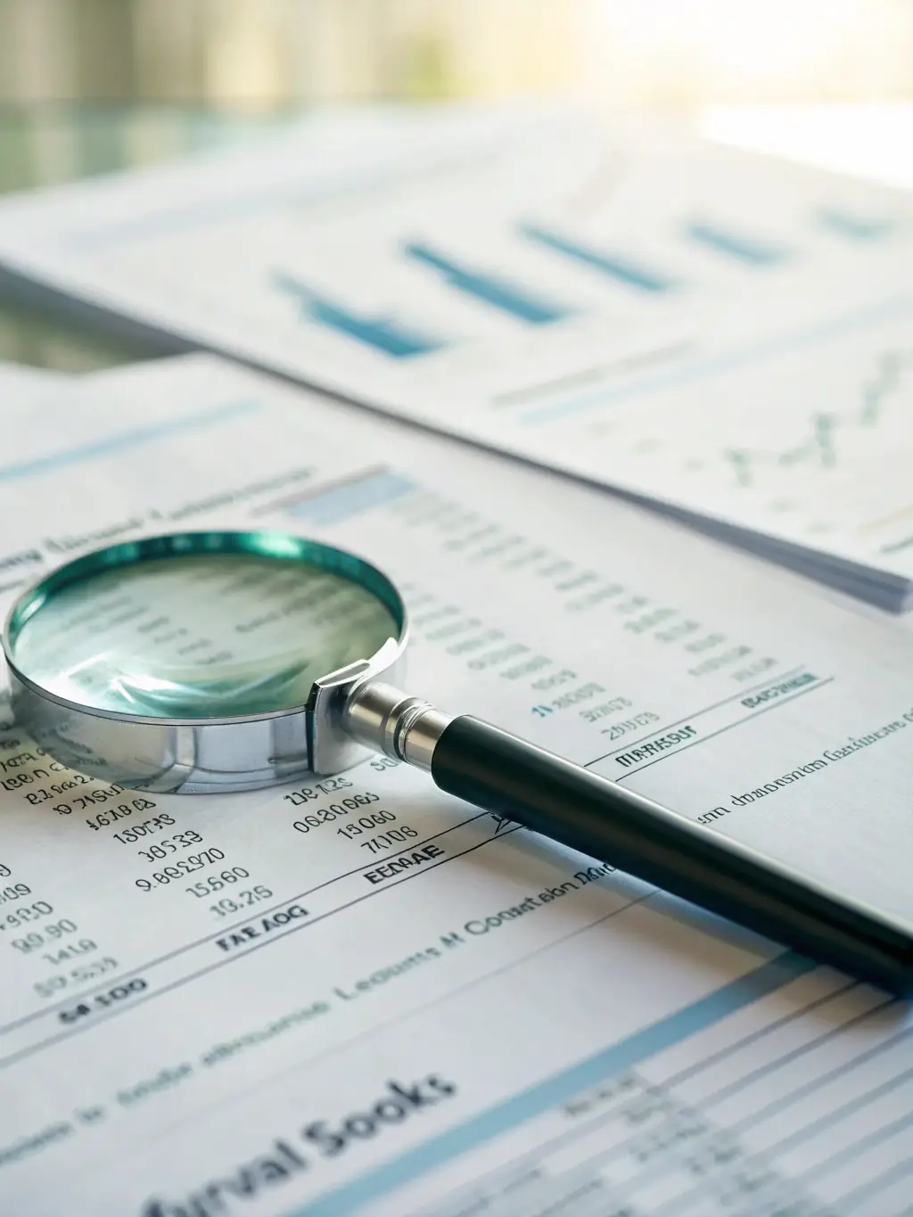 A close-up shot of a hand holding a magnifying glass over a financial document, symbolizing careful analysis and strategic investment decisions.